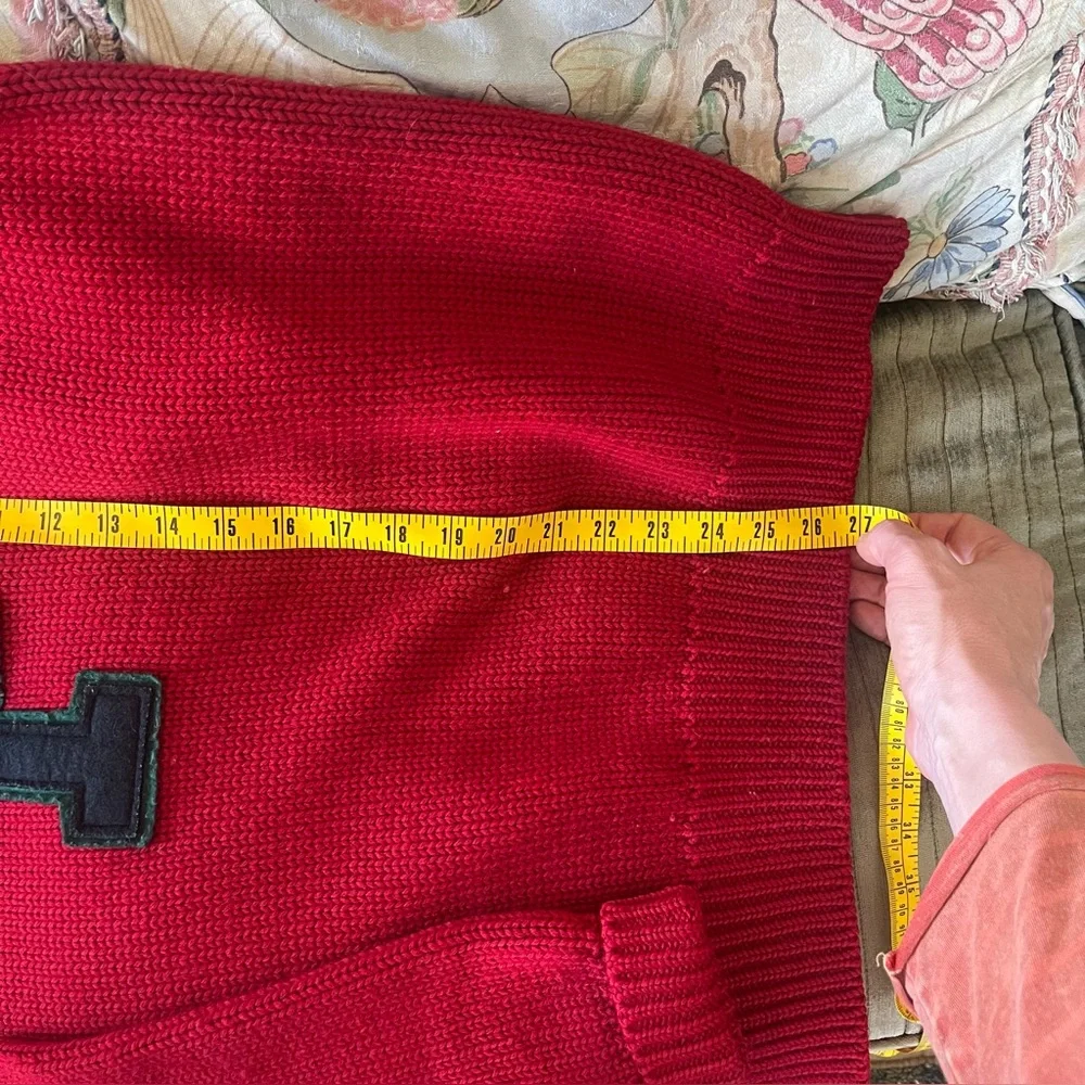 Polo Ralph Lauren Vintage Red 100% Wool Varsity P crewneck sweater, chunky knit - Picture 5 of 11